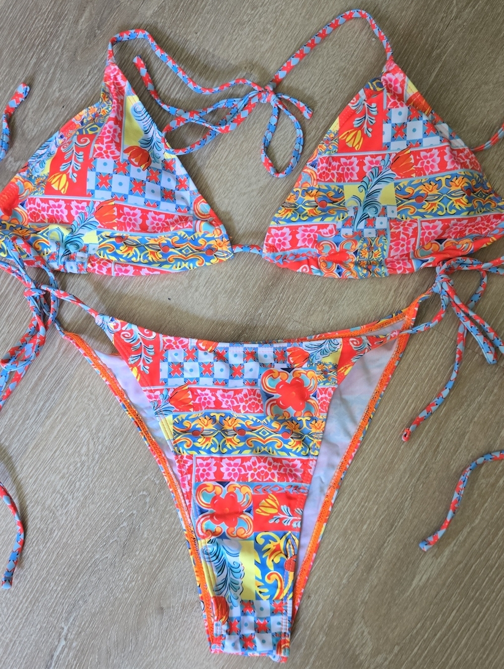 Vibrant Multicolor Tie-Strap Bikini Set